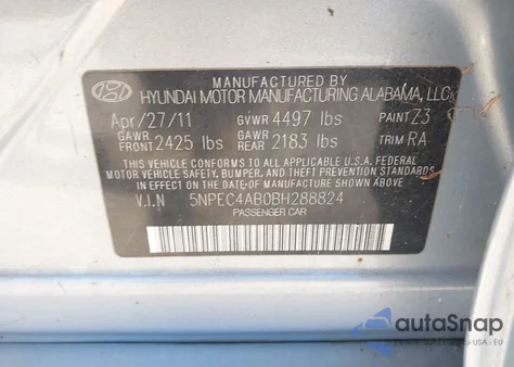 2011 Hyundai Sonata Limited 2.0T from USA, damaged, VIN 5NPEC4AB0BH288824